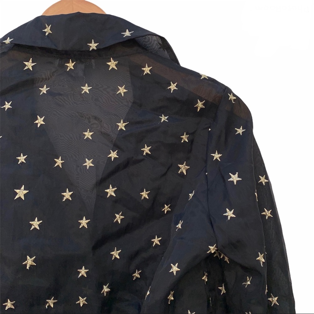 Donna Mizani Gold Star Embroidered Sheer Button Down Blouse Top Crop - Picture 9 of 12